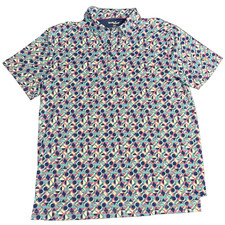 Birdie Bound Men's Large Shirt Blue Pink Performance Polo Stretch Short Sleeve