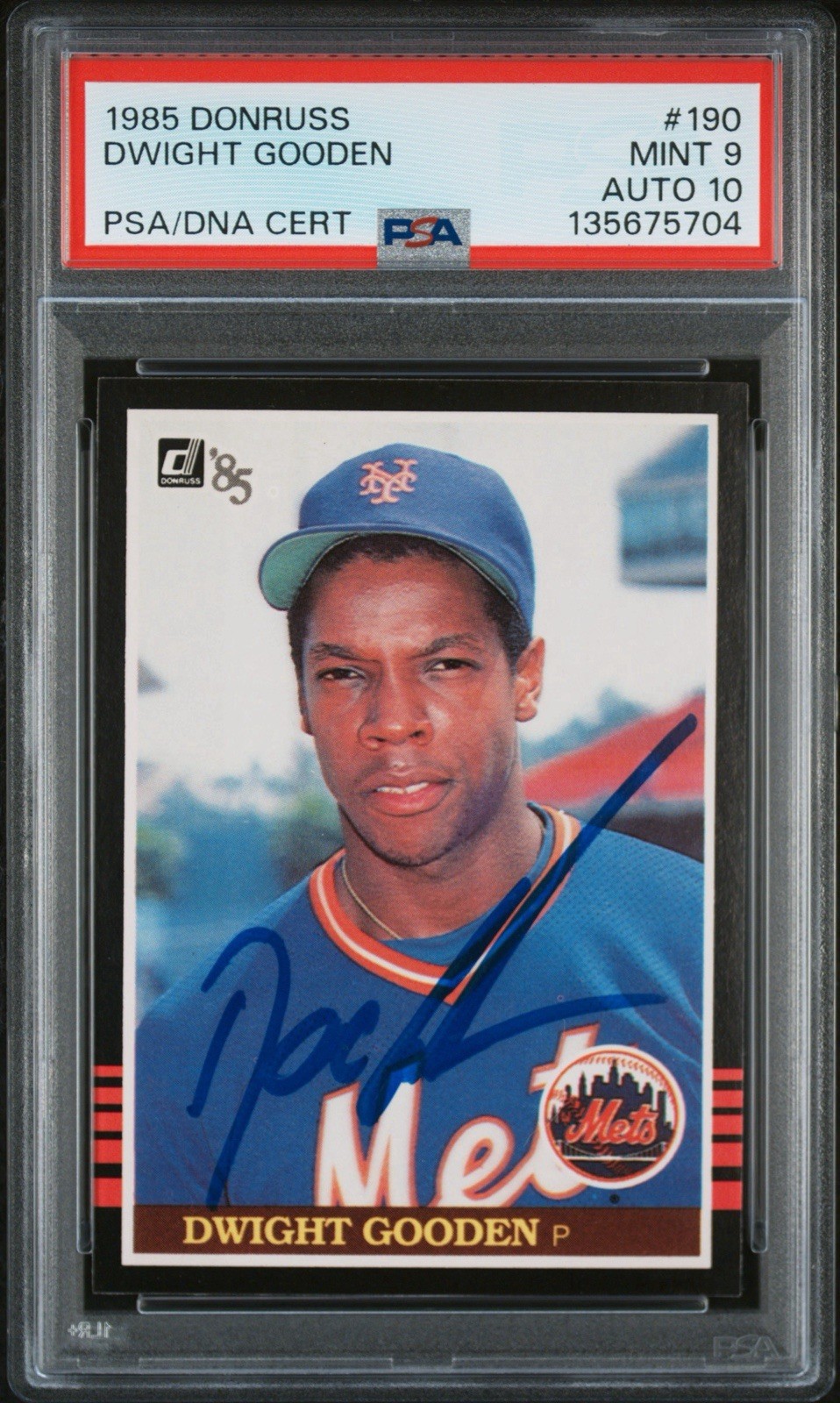 1985 Donruss #190 Dwight Gooden Rookie RC PSA 9 Auto 10