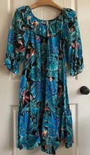 VTG Hilo Hattie Hawaii Tropical Puff Sleeve Muumuu Dress Retro Ruffle Large L
