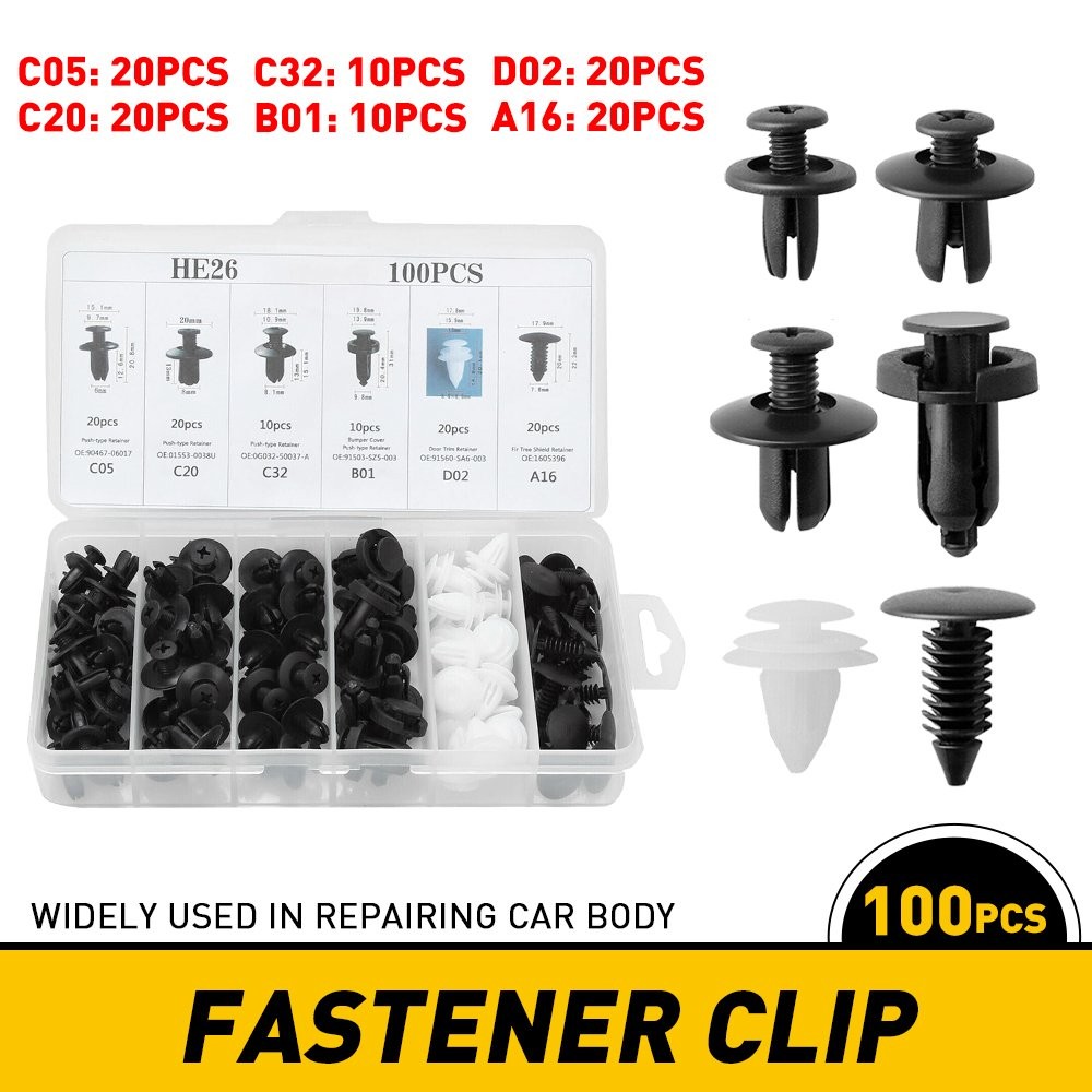 100PCS Clip Trim Car Push Pin Rivet Bumper Door Panel Retainer Fastener Kit