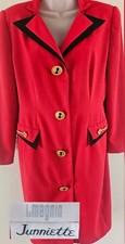 VTG 80's i.magnin Junniette Red Long Blazer Brass Keyhole  Key Buttons Womens 8