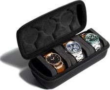 3 Slot Hard Watch Travel Case Portable Roll Organizer Black Fabric Storage Box