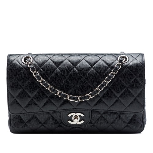 Chanel Medium Classic Caviar Double Flap Pre-Loved Shoulder Bag Black