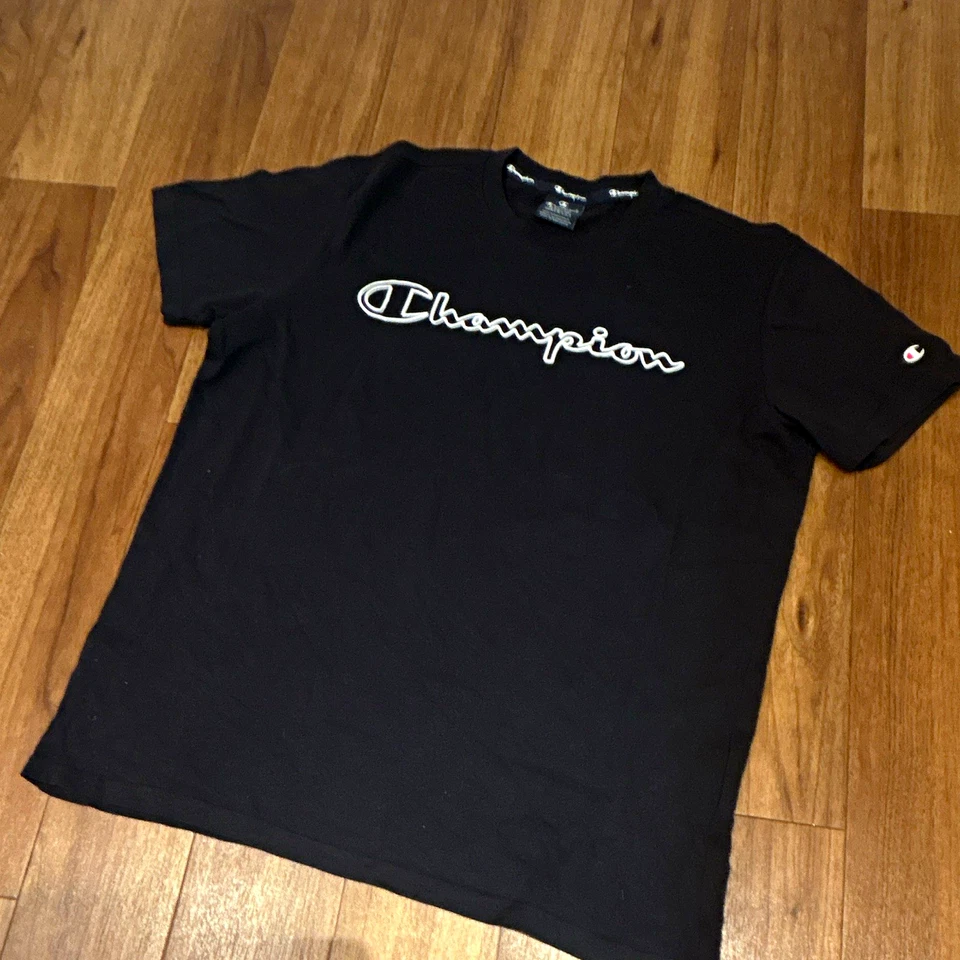 Camiseta de algodón manga corta cuello redondo con logotipo gráfico negro Champion para hombre talla M - Imagen 1 de 3