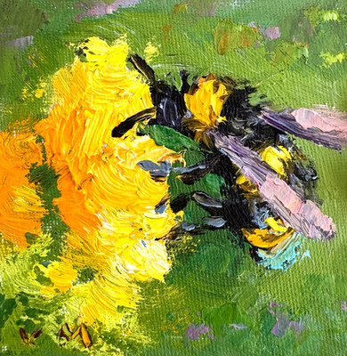 Original Painting Bumblebee Honey Bee Impasto Flower Oil Painting Signed Art