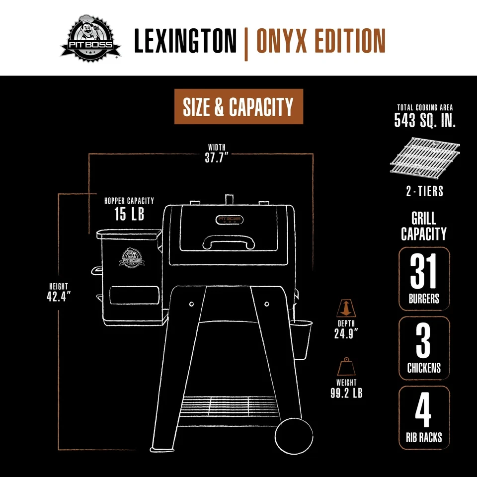Pit Boss Lexington 500 quadrados em grelha de pellets a lenha e defumador – série Onyx - Imagem 4 de 4