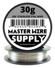 Stainless Steel 316L - 250ft - 30 Gauge Wire 30g - 0.25mm - 0.01in - Master Wire