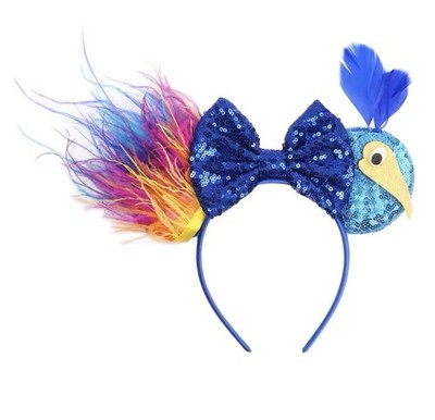 NEW Disney UP Movie KEVIN The Bird Mickey ears FEATHERS Headband SEQUINS Blue