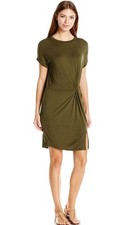 Gottex Dress Womens Size Medium Olive Green Jersey Knotted Front Stretch Shift
