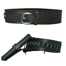 COWBOY Western Waffenholster Gürtel echt schwarz Leder Pistole & Revolver Waffengürtel