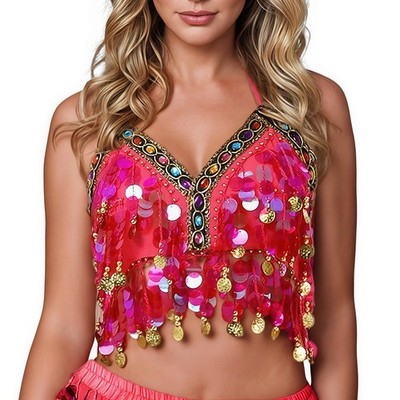 Halter Neck Top with Sequins, Salsa, Belly Dance, Boho, Festival, Club, TribalB...