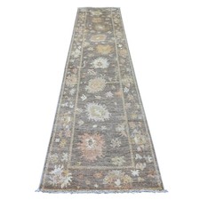 2'10"x12' Brown Angora Oushak Leaf Design Hand Knotted Wool Runner Rug 22906