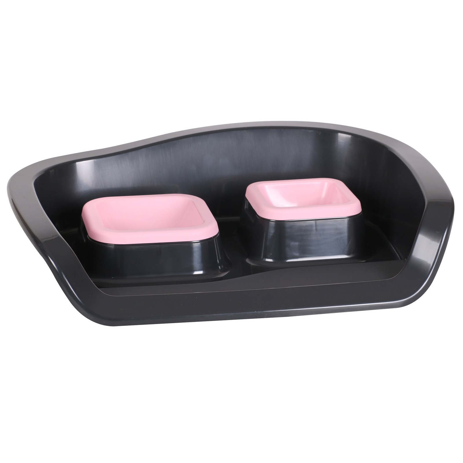 Double Dog Bowl Removable Plastic Bowls Cat Food Water Dish Feeding Station Pink