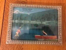 VINTAGE CENTRAL GARAGE SODERVILLE MN FRAMED ADVERTISING SCENIC FISHING PICTURE