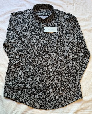 Perry Ellis Motion Men s Dress Shirt  NWT XL Black Floral MSRP$89