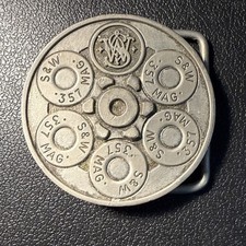 Smith Wesson .357 Bullet Silver-Colored Belt Buckle Vintage 1980