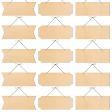 15 Pieces Unfinished Hanging Wood Sign Rectangle Blank Decorative 15