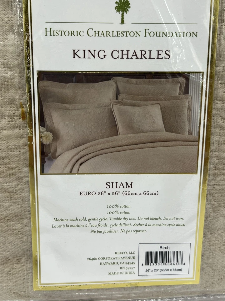 King Charles Matelasse Sham Historic Charleston Collection Euro Birch 26x26" NEW - Image 3 of 3