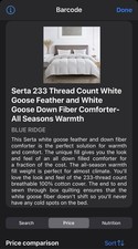 Serta King Comforter White 233TC Cotton Goose Feather/Down Fiber Quilted