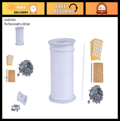 200 Ft Candle Wicks Roll, 35 PLY for Candle Making + Wick Stickers & Holders