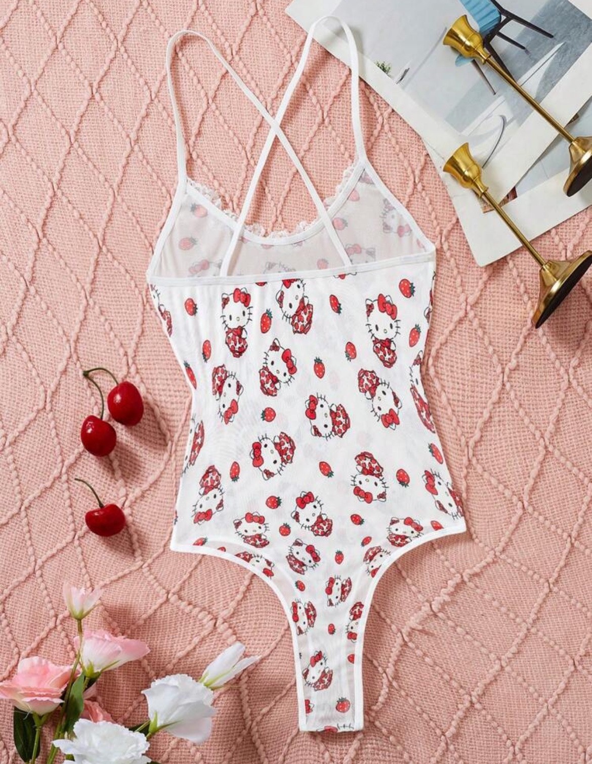 Sanrio Authentic Hello Kitty &Friends Kawaii y2k Lace Accent Mesh Body Suits S-L
