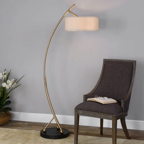 Uttermost Vardar 68" High Modern Brushed Brass Metal Arc Floor Lamp - Picture 1 of 2