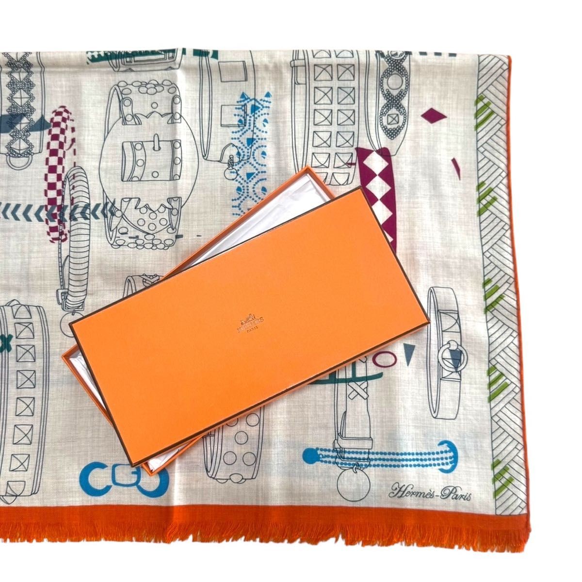 HERMES Rectangular Silk Cashmere Scarf Multicolor… - image 6