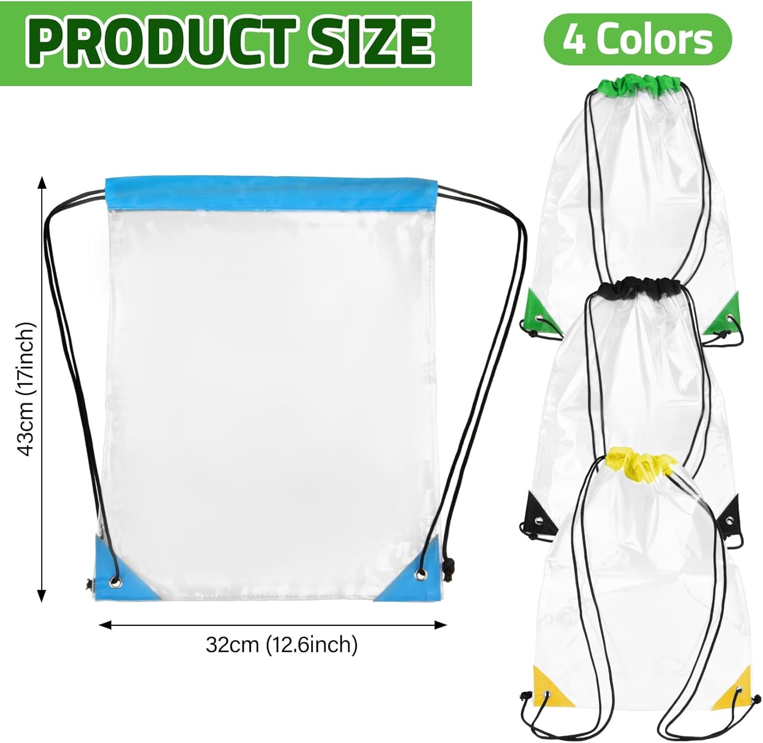 4 Pk Clear Drawstring Bags Stadium Approved Waterproof PVC Backpacks