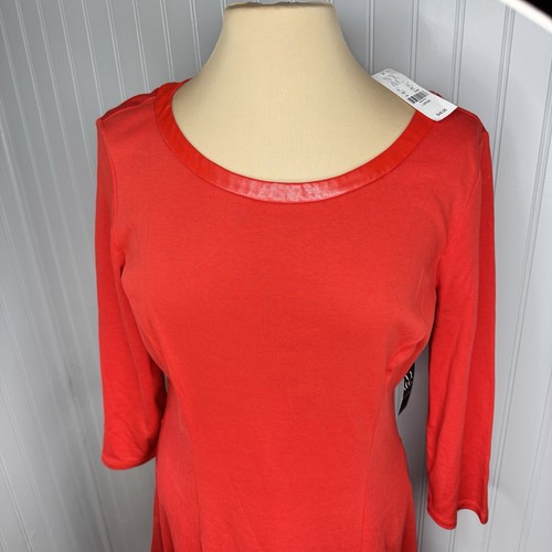 New York & Company Sz L 100% Cotton Long Sleeves Red Dress A-Line Boat Neck NWT - Picture 3 of 10
