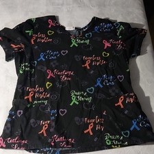 Scrubstar Unisex Large Patterned Medical Scrub Top Black Multicolor Cotton