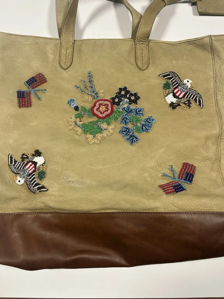 Bolsa tote Polo Ralph Lauren Colorado 100% couro de veado com miçangas - Imagem 3 de 4