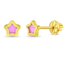 14k Gold Pretty in Pink Star Baby / Toddler / Kids Earrings Safety Screw Back