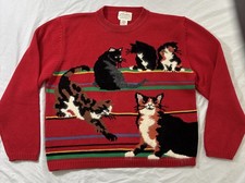 Susan Bristol sweater medium vintage 1991 cat art graphic novelty pullover 90s