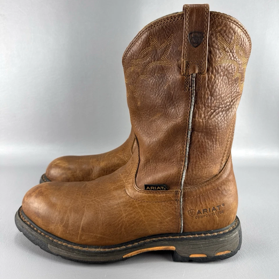 Botas Ariat Workhog Pull On Puntera Compuesta Para Hombres Talla 11.5 EE Cuero Marrón Western Foto 2 de 4