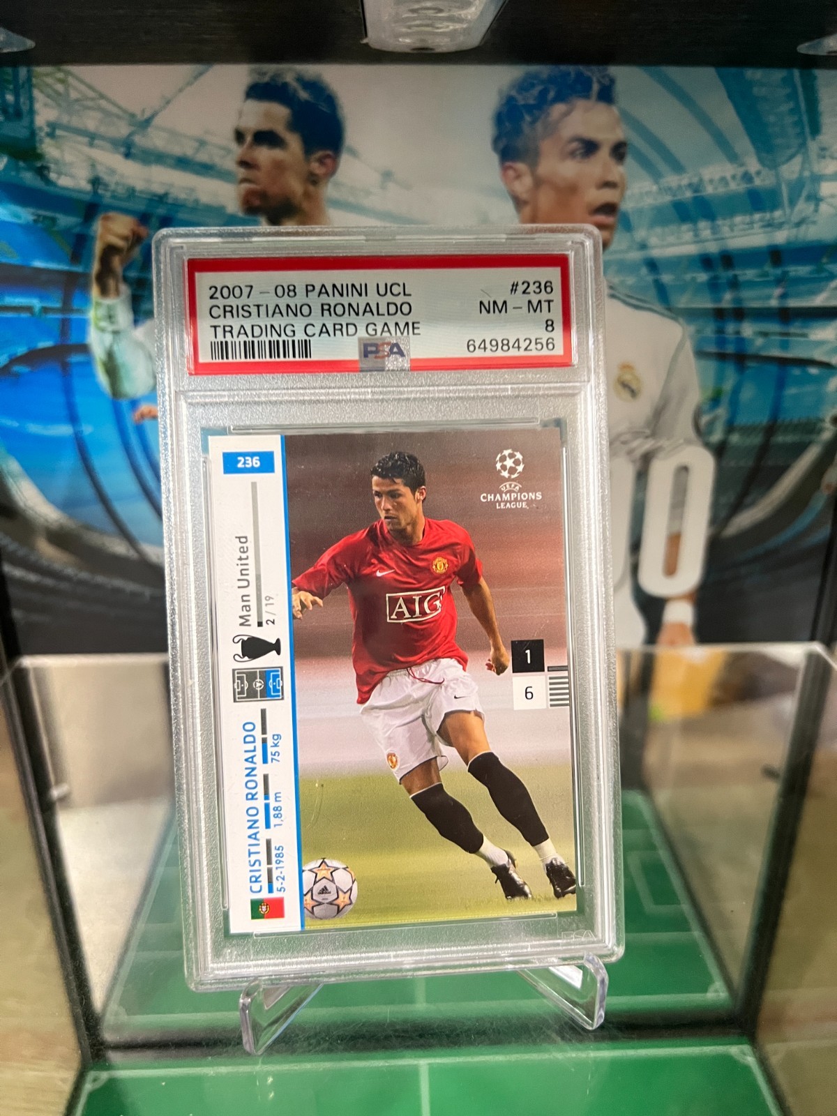 2007-08 Panini UEFA Champions League TCG #236 Cristiano Ronaldo PSA 8 view 14
