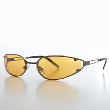 Oval Y2k Wrap Around Sunglasses with Orange Lenses - Rickey