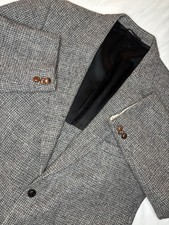 Vintage Harris Tweed Blazer 46 Hand Woven 100% Scottish Wool Stafford Black Gray