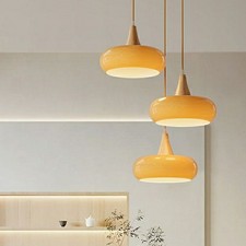 3 Lights Pendant Light Wood Base Kitchen Island Hanging Light Glass Chandelier