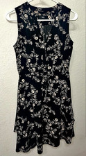 H&M Black/White Floral V-Neck Sleeveless Shift Short Woven Viscose Dress 6