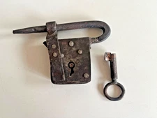 Antique Wrought Iron Swing Shackle Padlock with Original Key