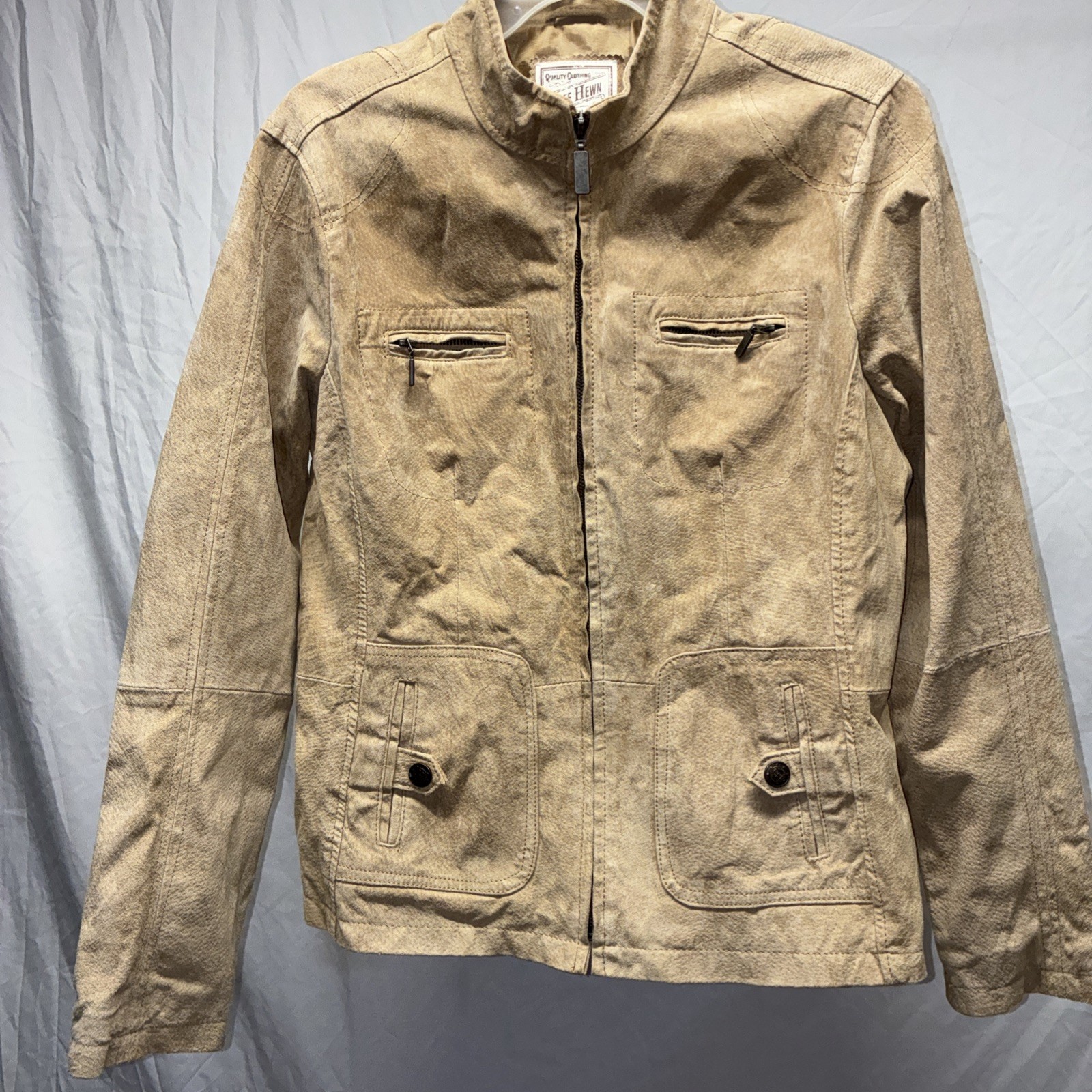 Ruff Hewn Genuine Suede Leather Jacket Women’s Large Beige Full Zip