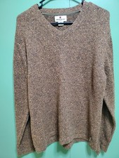 Woolrich Sweater Mens Medium Brown Wood Heather 100 Merino Wool V Neck Pullover