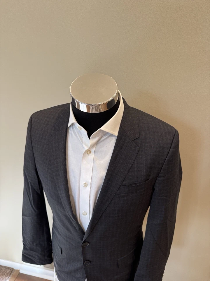 Hugo Boss Hombre 36S Gris Negro Cuadros 100% Lana Slim Fit Abrigo Deportivo Usado en Excelente Condición Foto 2 de 4