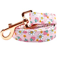1W x 60L Dog Leash, Medium, Pink Floral Strawberries Print, Durable Buckle