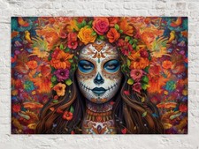 Día de los Muertos Lienzo Calavera de Azúcar Floral Lienzo Arte de Pared Impresión Decoración de Sala