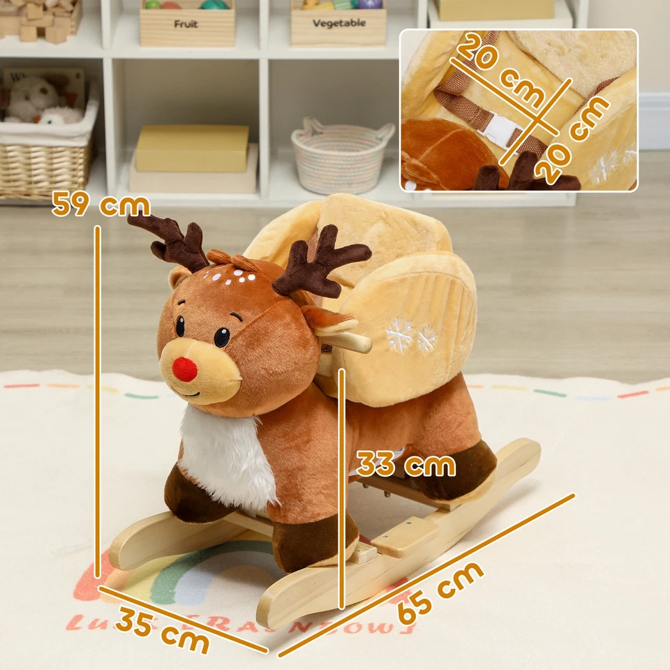 Kinder Schaukelpferd Baby Schaukeltier Rentier mit Schlafliedern Plüsch Braun - Bild 4 von 4