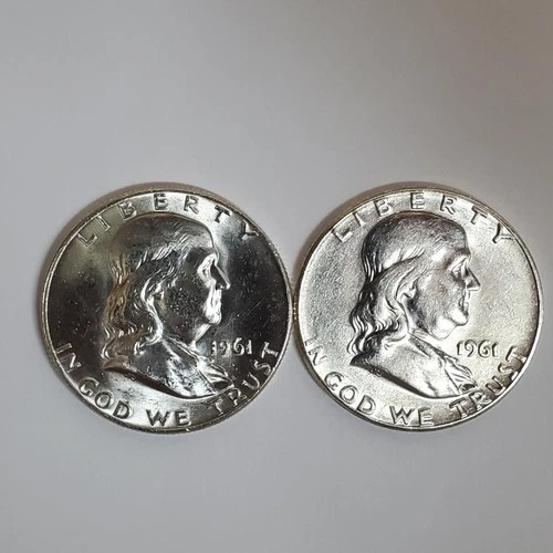1961 P&D Franklin Half Dollars 90% SILVER(2 Coin Set) *Exact Coins* #00-61 'UNC'