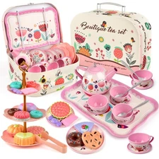 Tea Party Set for Little Girls, Flower Tea Set Toys for Girls Age 3 4 5 6 Yea...