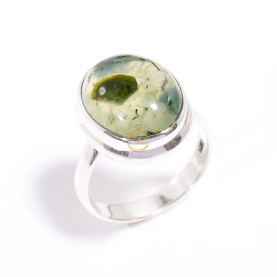 Anillo Prehnita Verde Natural Plata de Ley 925 Hecho a Mano Anillos Boho Foto 2 de 4