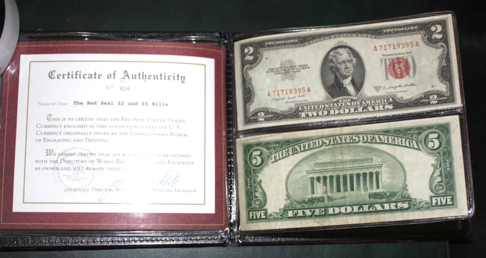 1953A Series Set, $2 Red Seal 2- Dollar Bill Circulated 1953A $5 Dollar Red Seal - Image 2 of 4